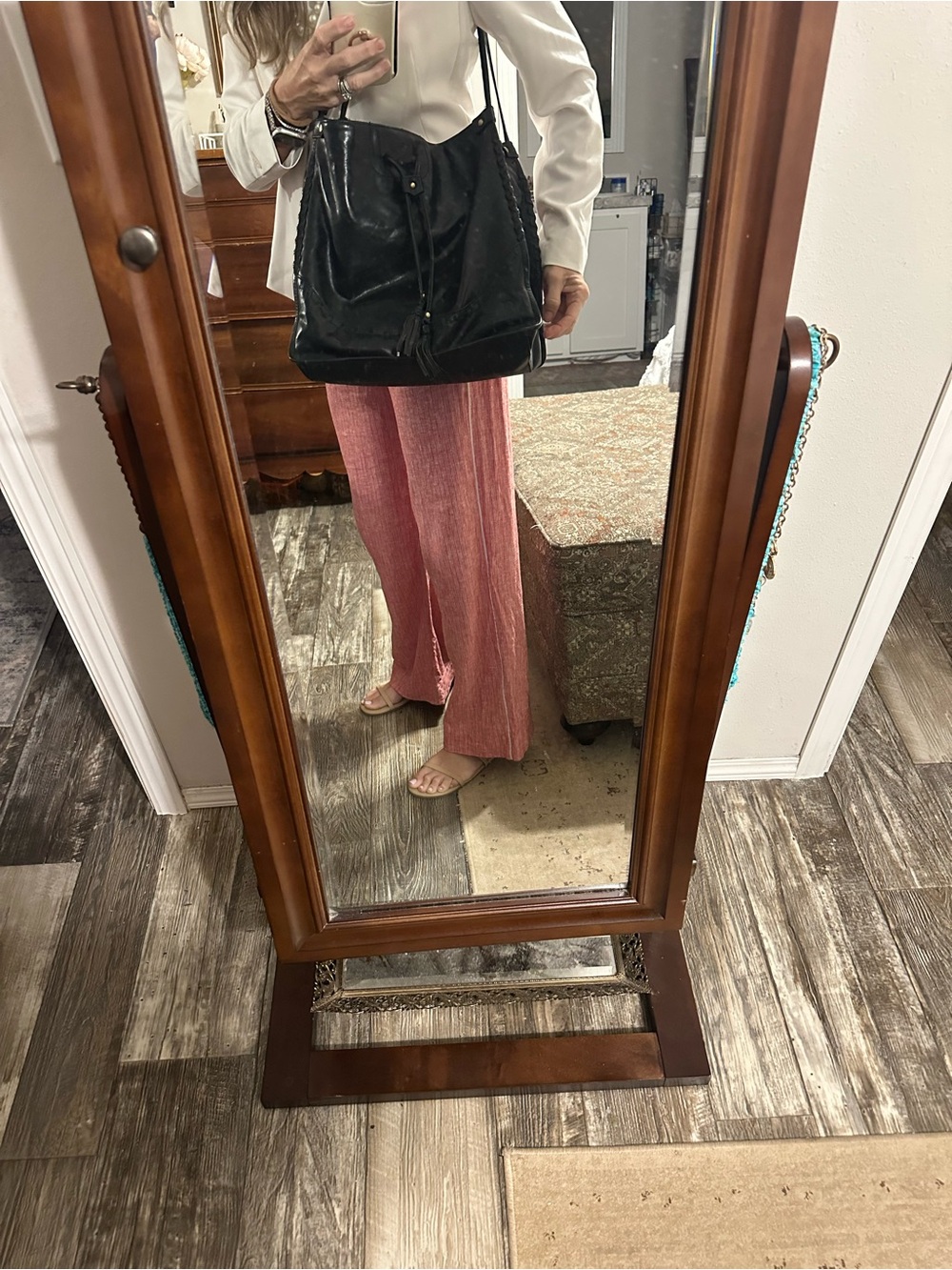 Born Black Leather Shoulder Bag with Braided Trim